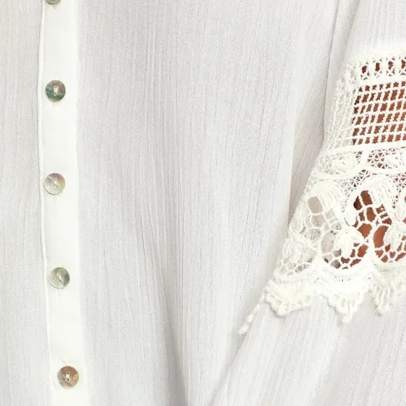 Lulus Boho Lace-Trim V-Neck Blouse Small - Picture 6 of 6